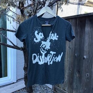Dragonfly Social Distortion Graphic Band Tee Womens Large Black Cotton Shirt